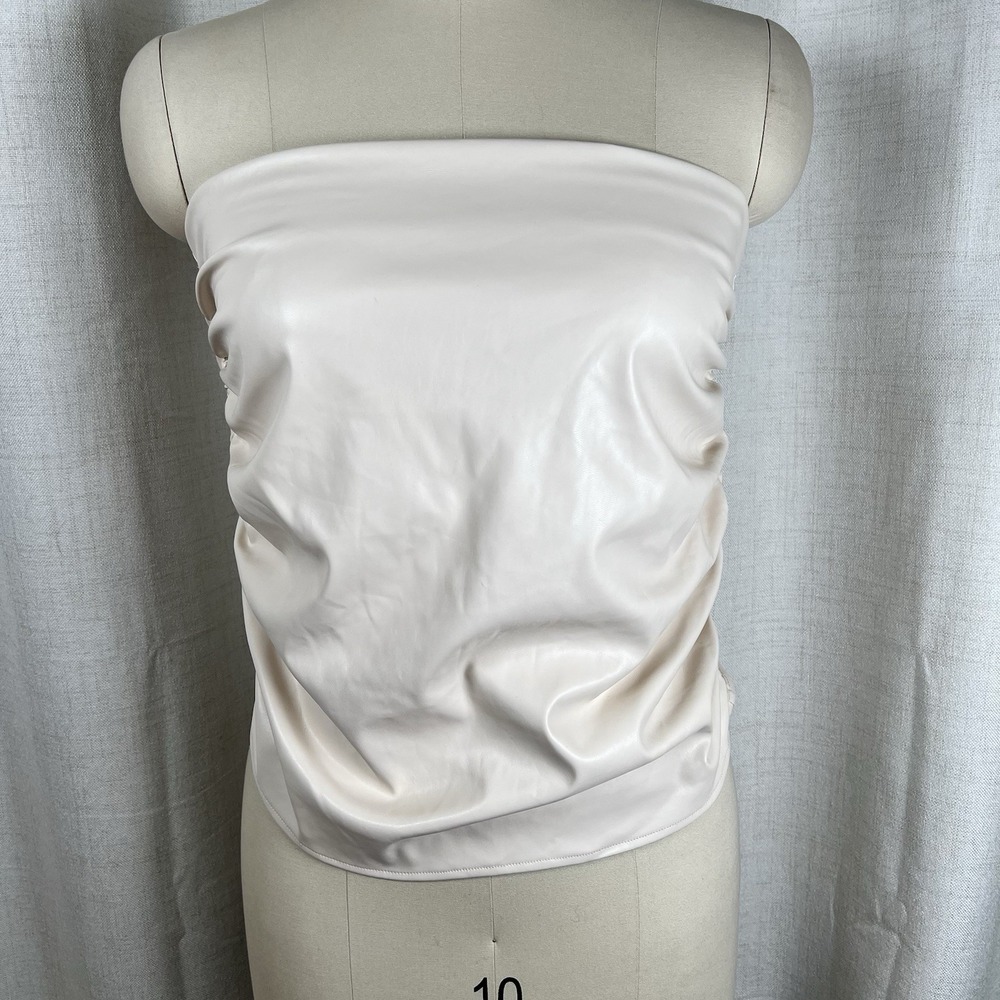 NEW! Superdown Revolve Ruched Faux Leather Strapless Tube Top Cream Size Medium